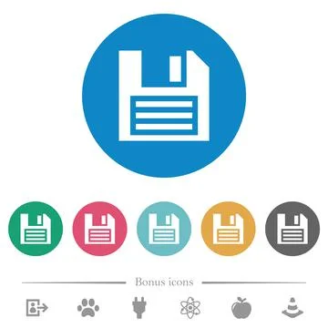 Floppy disk with vignette flat round icons Stock Illustration