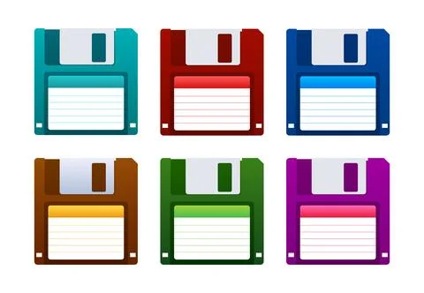 Floppy disk on white background. HD diskette old data media. Storage medium used Illustrazione stock
