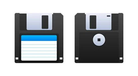 Floppy disk on white background. HD diskette old data media. Storage medium used Illustrazione stock
