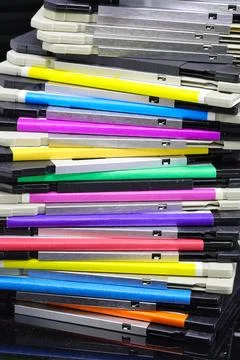 Floppy disks used to save computer data in the 90s Stockfoto's