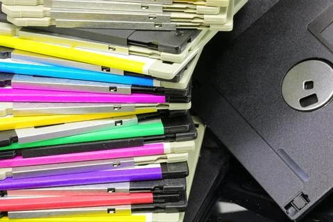 Floppy disks used to save computer data in the 90s Stock Photos