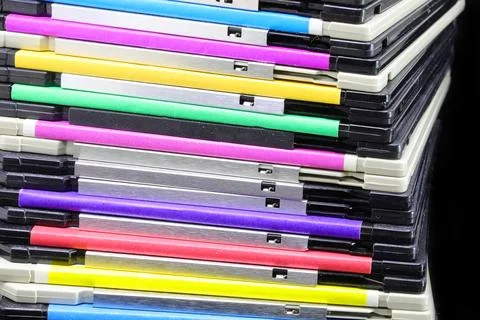 Floppy disks used to save computer data in the 90s Foto stock