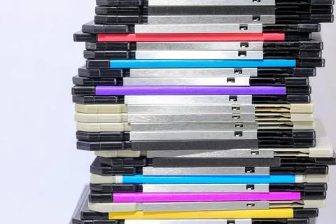 Floppy disks used to save computer data in the 90s Stock Photos