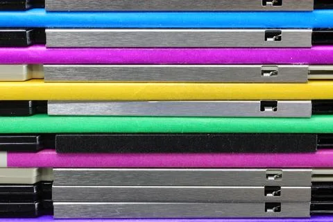 Floppy disks used to save computer data in the 90s Foto stock