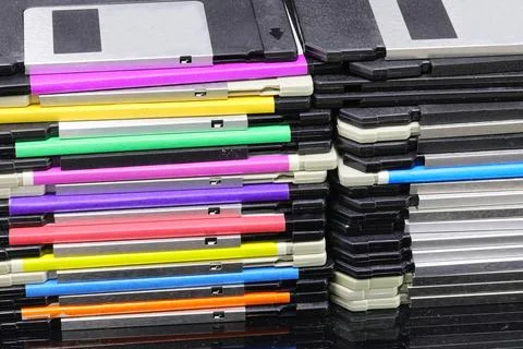 Floppy disks used to save computer data in the 90s Stock Photos