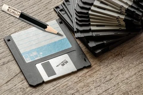 Floppy disktted and pencil Stock Photos