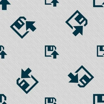 Floppy icon. Flat modern design. Seamless pattern with geometric texture. Vec Stockillustratie