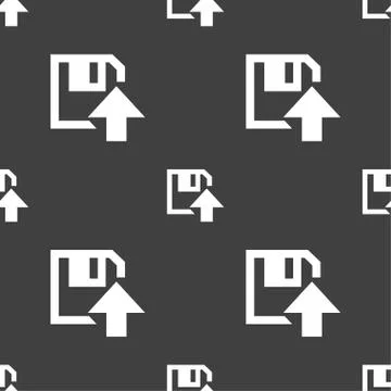 Floppy icon. Flat modern design. Seamless pattern on a gray background. Stock Illustration