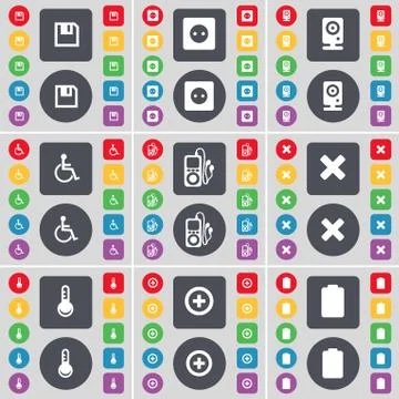 Floppy, Socket, Speaker, Disabled person, MP3 player, Stop, Thermometer, Plus, B Stock Illustration