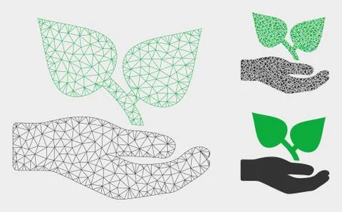 Flora Care Hand Vector Mesh 2D Model and Triangle Mosaic Icon Illustrazione stock