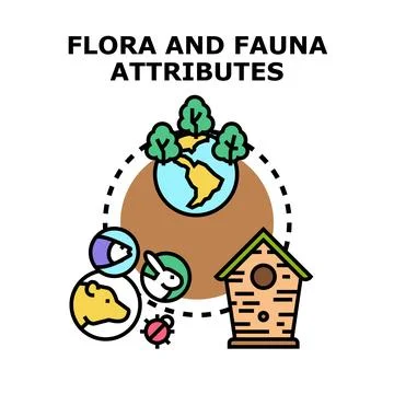 Flora fauna attributes concept exploring nature environment Иллюстрация