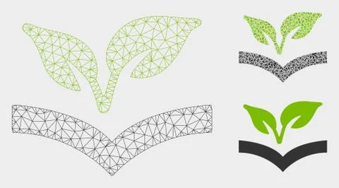 Flora Knowledge Vector Mesh Network Model and Triangle Mosaic Icon Stock Illustration