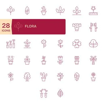 Flora Modern Vector Collection with 32 Thin Line High Resolution Grid Fitte.. Stock Illustration