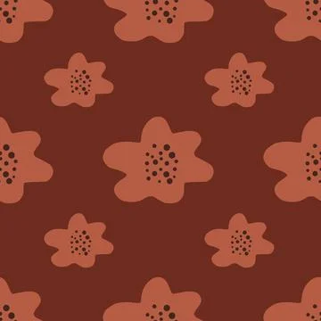 Flora seamless botanic pattern with simple flowers silhouettes print. Maroon  Illustrazione stock