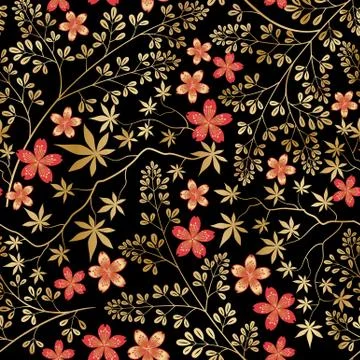 Flora seamless pattern. Flourish background with fantastic flowers and leaves Stock Illustration