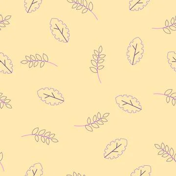 Flora Seamless pattern of Modern flat fantasy leaves floral herbarium,plants, Stock Illustration