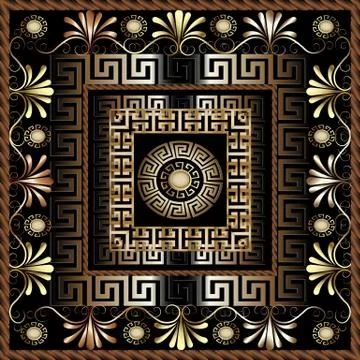 Floral 3d greek panel pattern. Vector ornate abstract background. Flourish vi Illustrazione stock