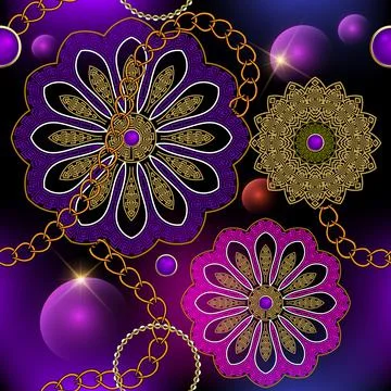 Floral 3d seamless pattern. Abstract glowing background. Repeat shiny vector  Stock Illustration