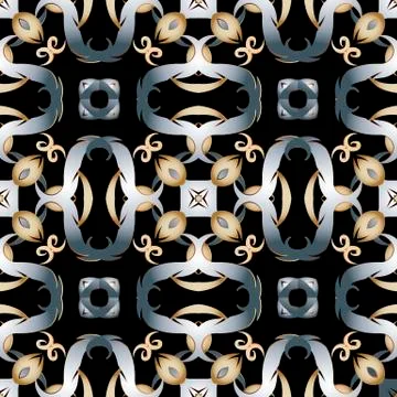 Floral 3d vector seamless pattern. Vintage ornamental background. Modern elegant Illustrazione stock