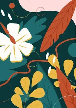 Floral abstract boho pattern with flowers, leaf and plants from tropic Stock Illustration