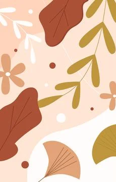 Floral abstract botanical pattern with flowers, plant leaves and waves Stockillustratie