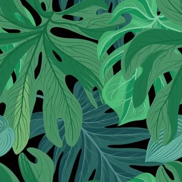 Floral abstract leaf tiled pattern. Tropical leaves background. Stock Illustration