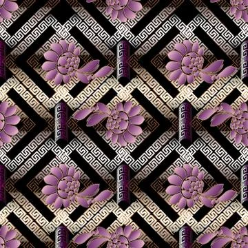 Floral abstract seamless pattern. Modern geometric background. 3d wallpaper.  Stock Illustration
