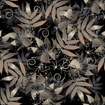 Floral abstract seamless pattern.Modern leafy vector background. 3d wallpaper Illustrazione stock