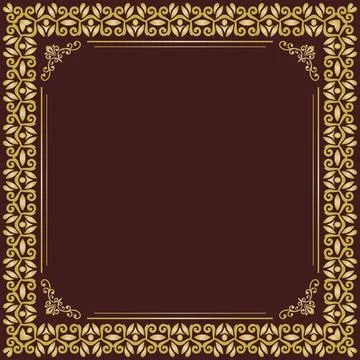 Floral Abstract Square Vector Frame With Arabesques Stock Illustration