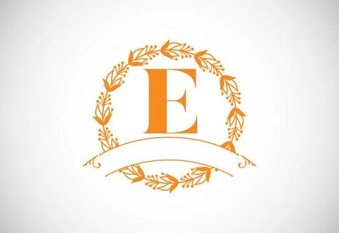 Floral Alphabet monogram letter E. Monogram initials for wedding invitation.. Stock Illustration