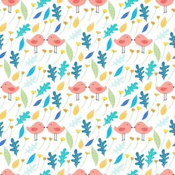 Floral and bird seamless pattern background. Vector illustration for fabric a Stock Illustration