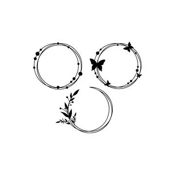 Floral and Butterfly Circular Frames. Vector icon. Stock Illustration