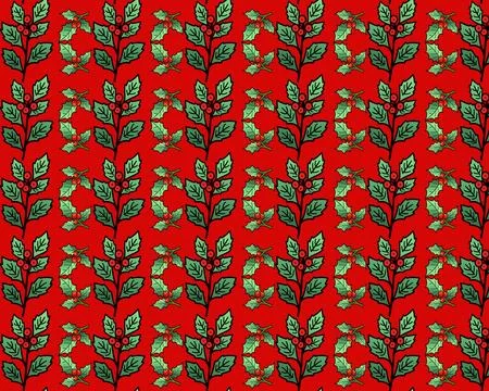 A Floral and Festive Pattern on a Red Background Stock Illustration