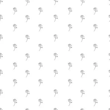 Floral and leaves seamless pattern. Hand drawn linear and silhouette flowers, Stock Illustration