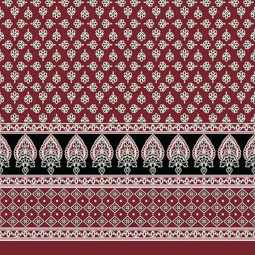 Floral and paisley border pattern on red background イラスト素材