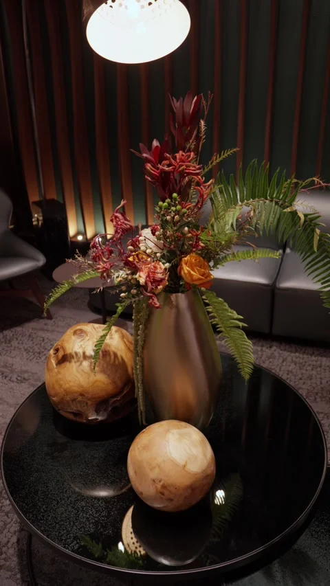 Floral arrangement on table in modern interio Stock Footage 324533406