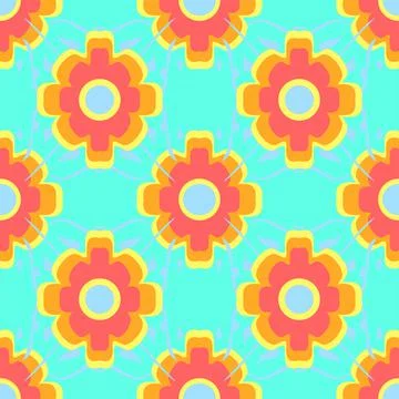 Floral Art Abstract Repeat Pattern In Orange And Aqua Green Illustrazione stock