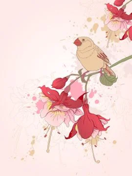 Floral background with bird Stock Illustration