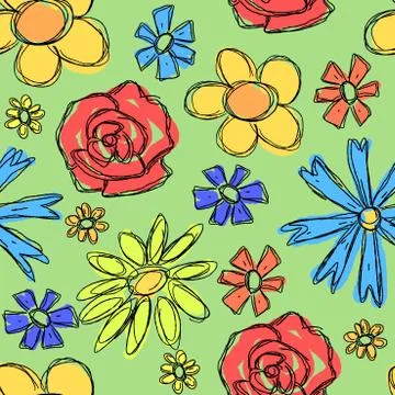 Floral background doodle. Scrapbook scribble seamless texture with flowers. D Illustrazione stock