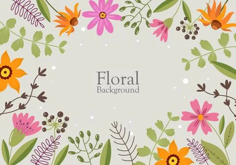 Floral background in flat style withe leaves in illustration Stock Illustration