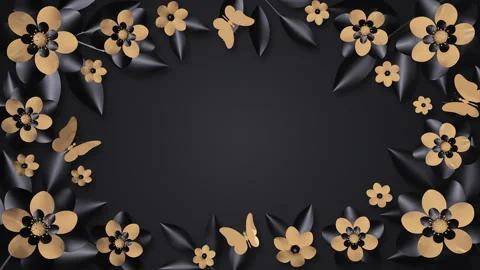 Floral background with gold and black flowers on a seamless loop, 3D render Stock Footage 201487592