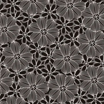 Floral background, pattern black and white, vector illustration Stock Illustration