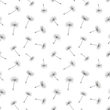 Floral background seamless pattern black and white with dandelion fluff Stock Illustration