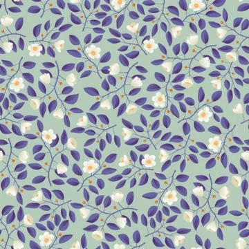 Floral background - seamless pattern, branches with purple leaves and light Stock Illustration