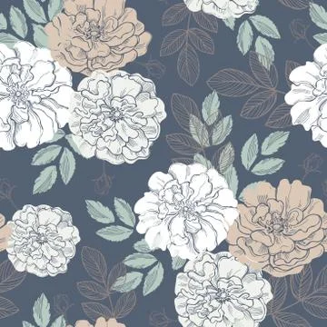 Floral background. Seamless vector pattern with hand drawn roses. Stock Illustration
