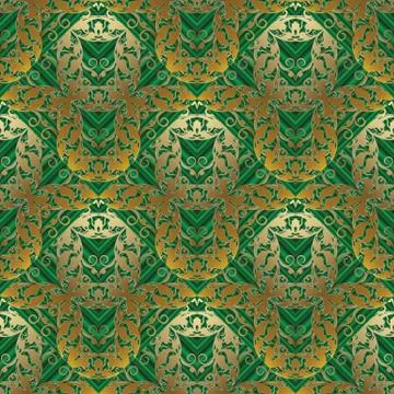 Floral baroque seamless pattern. Green abstract striped background with vinta Illustrazione stock