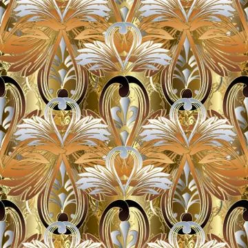 Floral Baroque seamless pattern. Vector antique golden background. Vintage ro イラスト素材