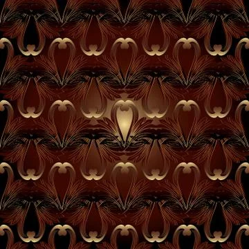 Floral baroque vector seamless pattern. Dark red damask background. Antique 3 Stock Illustration