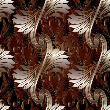 Floral baroque vector seamless pattern. Dark red damask background. Antique 3 Stock Illustration