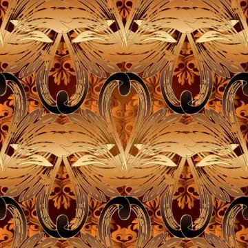 Floral baroque vector seamless pattern. Bright damask background. Antique 3d  Stock Illustration